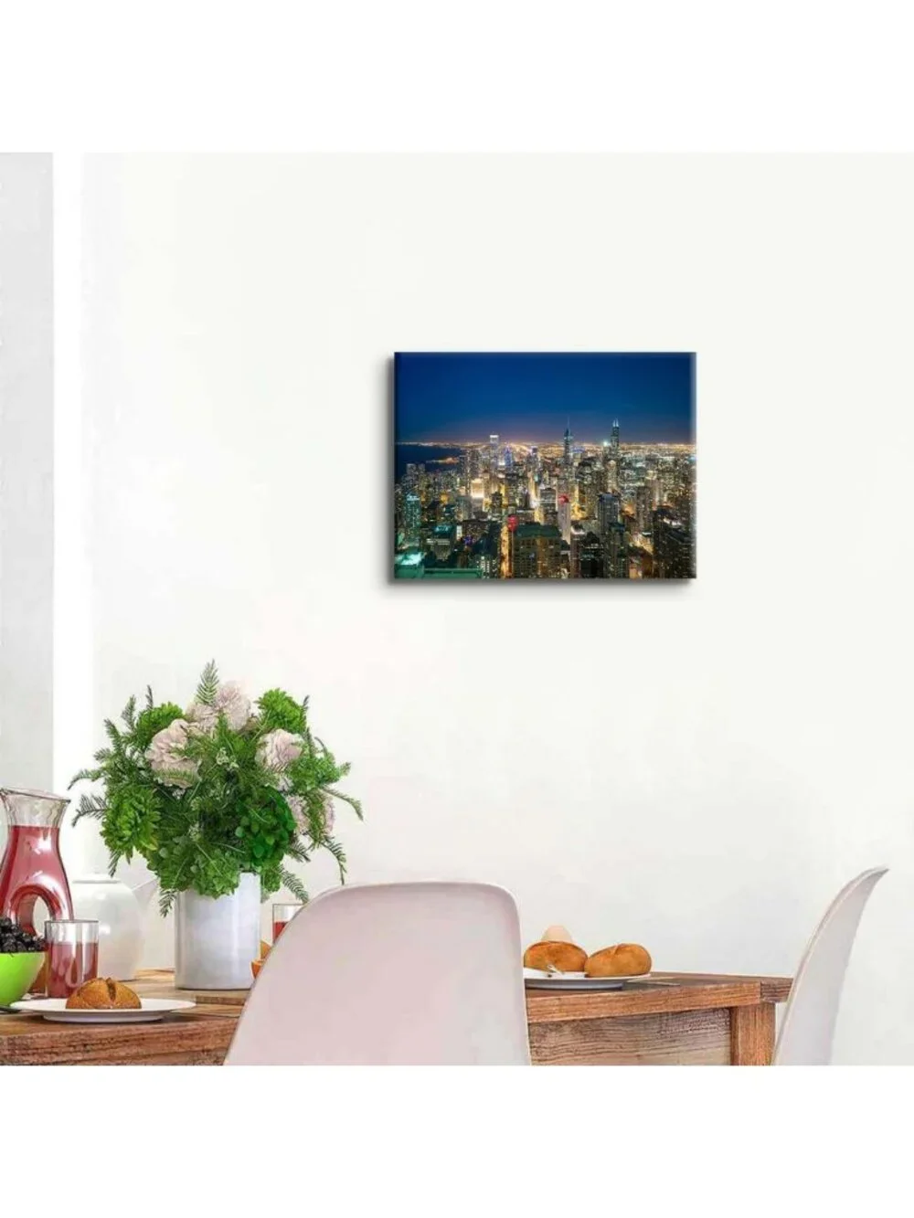 Chicago Skyline Canvas Art - Modern Cityscape Night Scene Wall Decor 12x16